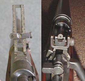 Различия в устройстве прицелов слева M1903 справа диоптрический прицел M1903A3